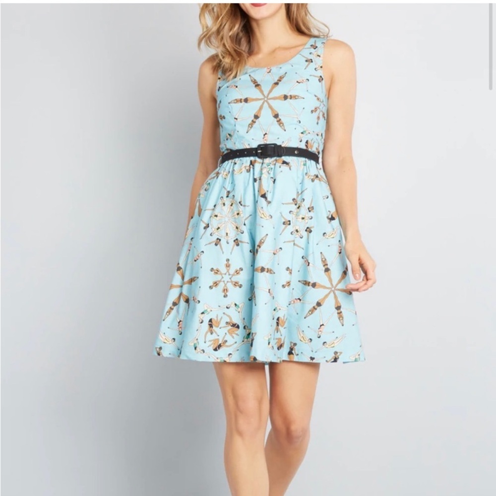ModCloth X Dupenny optimistic effect dress synchronized Swimmers blue Sz M‎